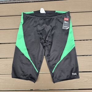 TYR Durafast Elite Men's Green/black Hexa Curve Splice Swim Jammer SZ 32 New